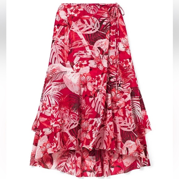 White House Black Market Size 2 Tropical‎ Wave Mesh MIDI Wrap Skirt NWT $120 - Picture 14 of 14